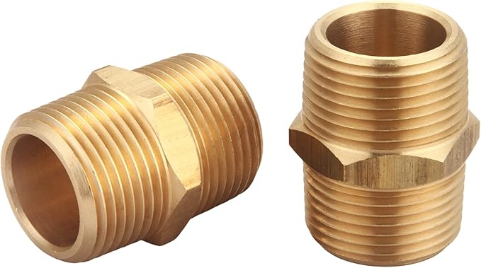 3/4 Inch NPT Brass Nipple Male Pipe Fitting Adapter, Hex Nipple, (3/4 inch x 3/4 inch NPT Male, 2 Piece), Straight Connector Pipe Fitting, Thread 1" OD to 1" OD