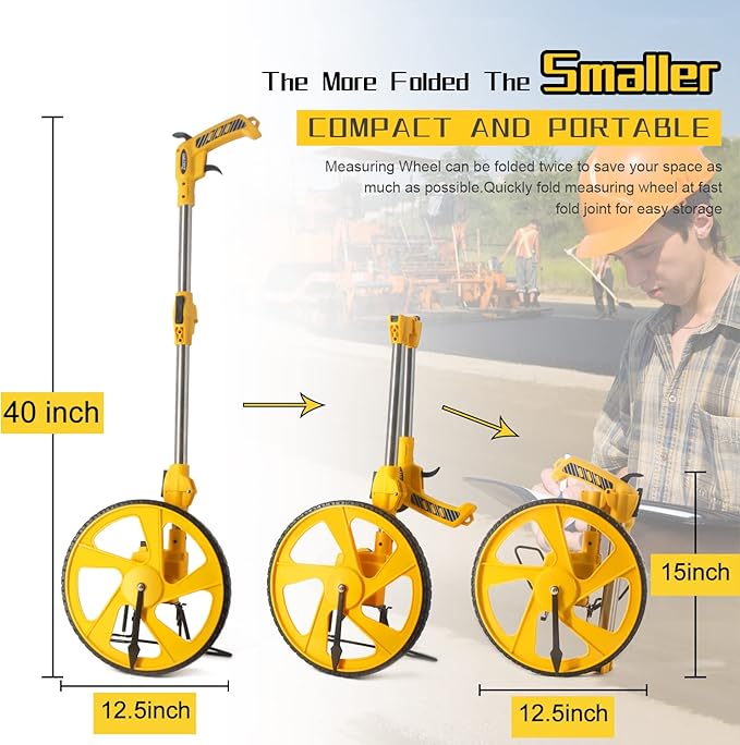 Zozen Professional Measure Wheel, with Brake & Handle Reset - Advanced Collapsible/Mechanical, Distance Measuring Wheel in Feet [Up To 10,000Ft], with Cloth Carrying Bag.