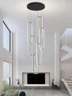 Flashing God Modern Chandelier,Black Chandeliers with 6 Ring Led Foyer Chandeliers,Larger High Ceiling Chandelier for Living Room,Rectangle Chandelier for Entryway Staircase LED Dimming 2700k-6000k