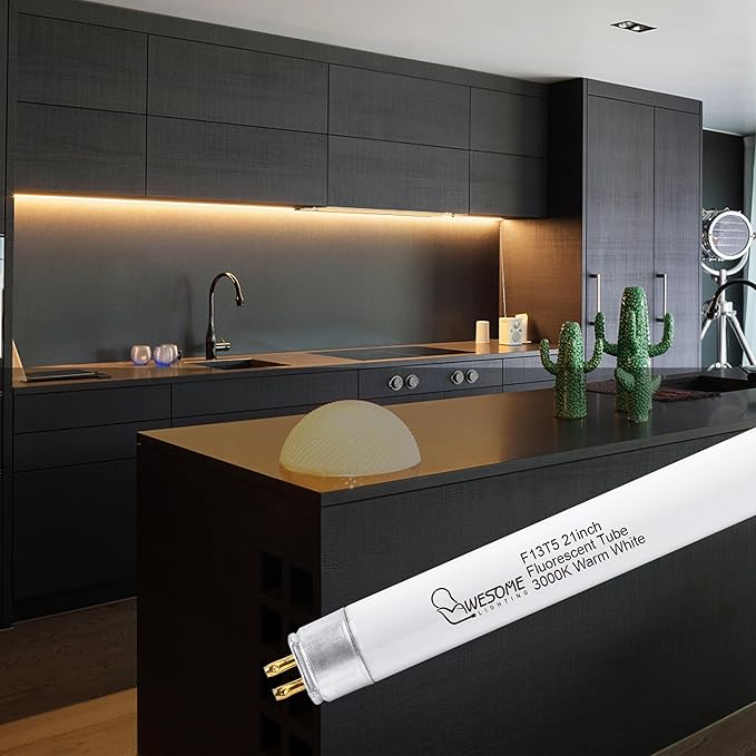 8 Pack 21 Inch F13T5/WW Fluorescent Light Bulb, 3000K Warm White, T5 13 Watts Fluorescent Replacement Bulb for Counter and Cabinet Fixture, G5 Base