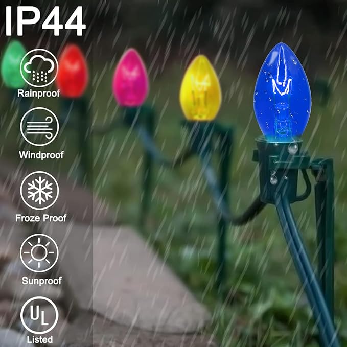 25 Pack C7 Christmas Replacement Light Bulbs, C7 Clear Multi-Color Christmas Lights for Christmas Outdoor Patio Indoor String Lights, C7/E12 Candelabra Base, 5 Watt