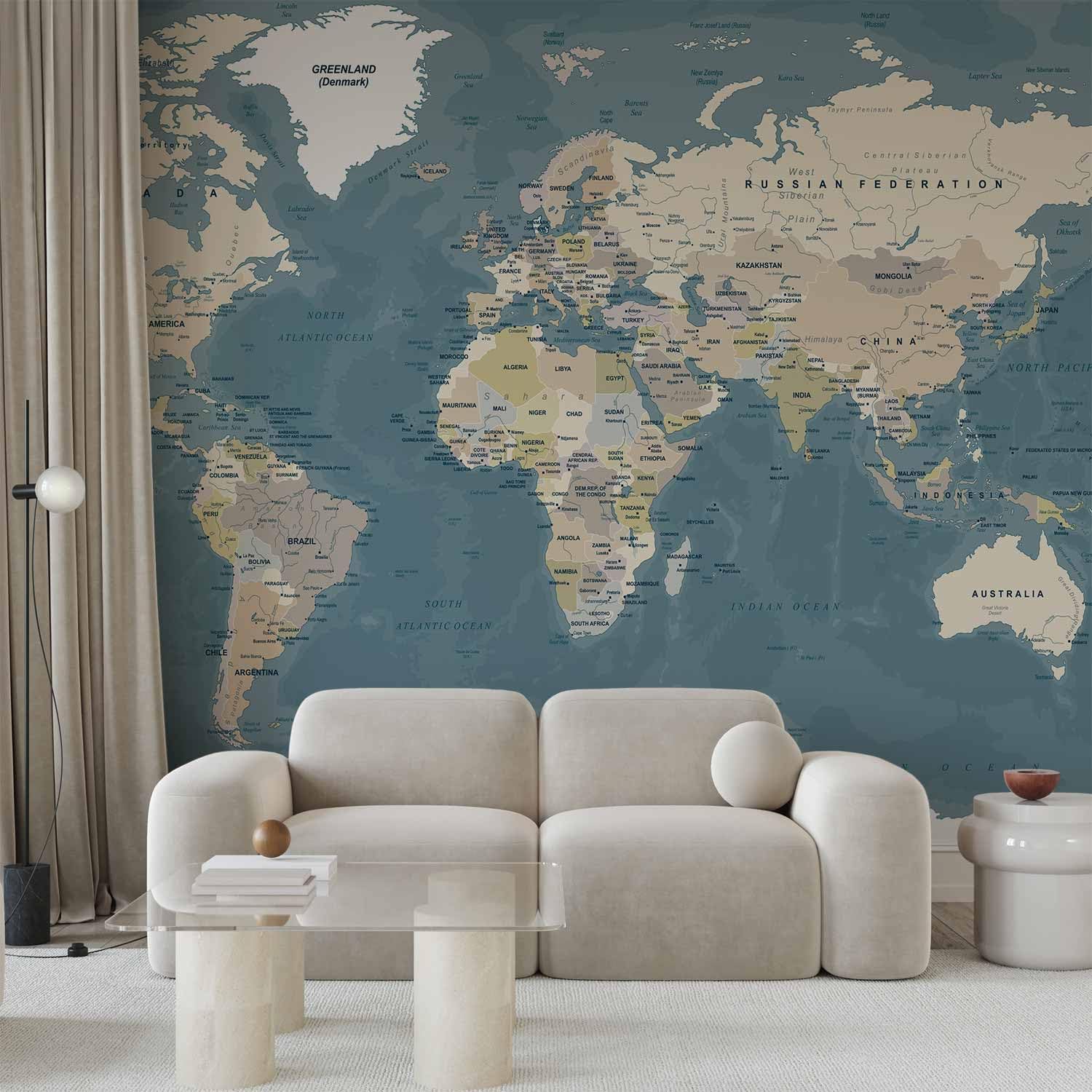 artgeist Wall Mural World Map 193x138 in - XXL Peel and Stick Self-Adhesive Wallpaper Removable Large Sticker Foil Wall Decor Print Picture Image Design Map of The World k-B-0063-a-a