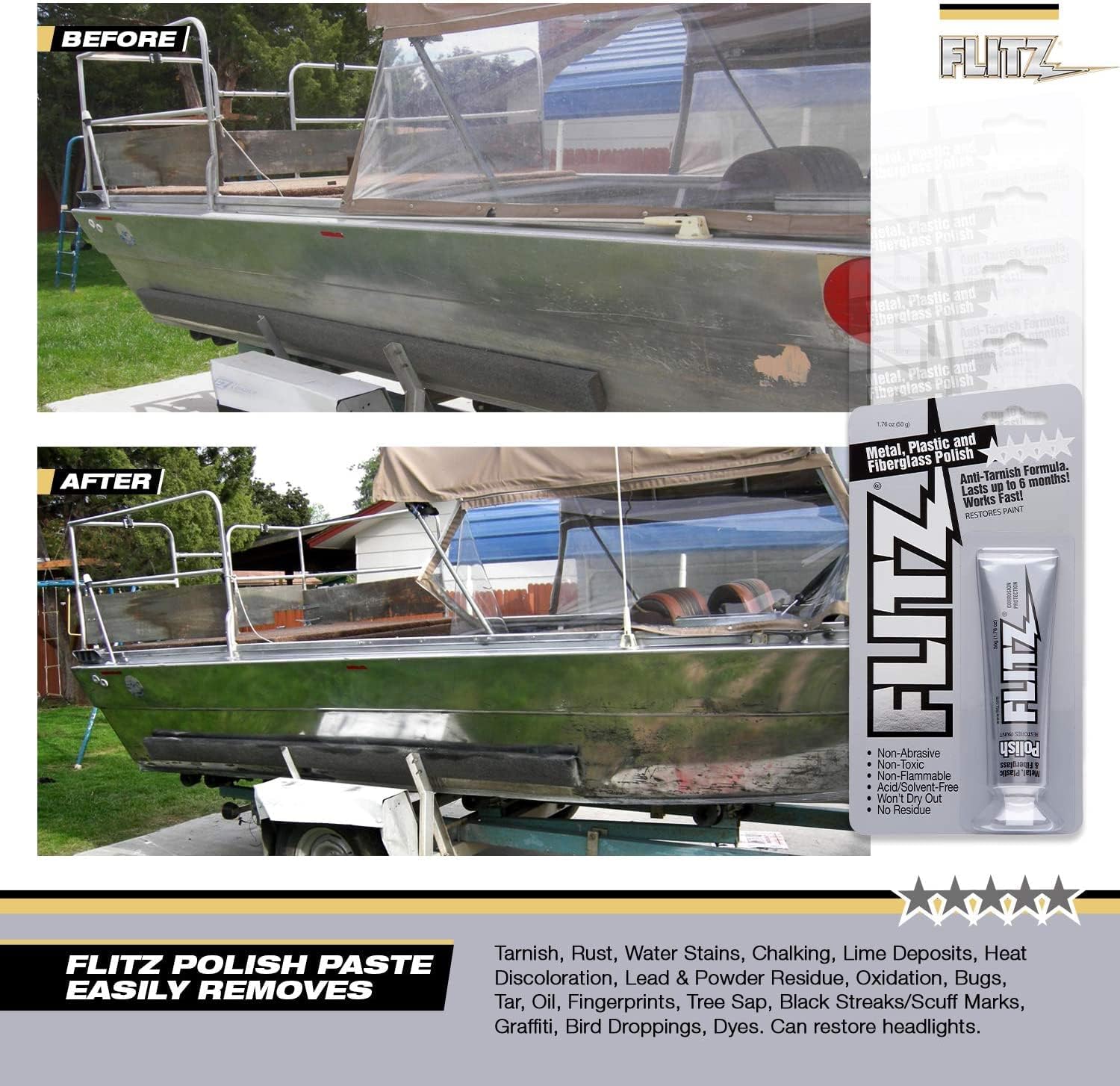 Flitz Multi-Purpose Metal Polish Paste - 1.76oz Tube of USA-Made Chrome Polish - Works on Stainless Steel, Aluminum, Plastic, Jewelry and Cars - Non-Abrasive Cleaner & Rust Remover (80 Pack)