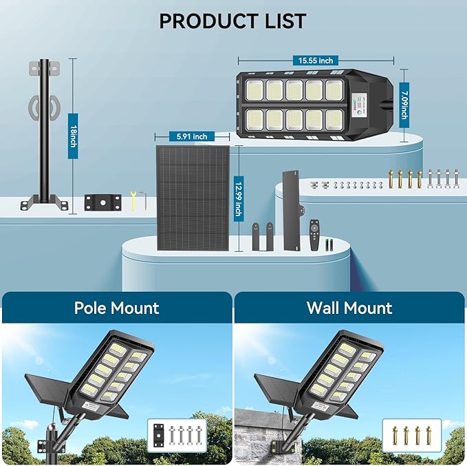 Solar Lights Outdoor Waterproof, 7000K Dusk to Dawn Solar Street Lights Outdoor Motion Sensor with Remote Control, LED Security Flood Light for Outside, Parking Lot, Yard, Garden, Garage