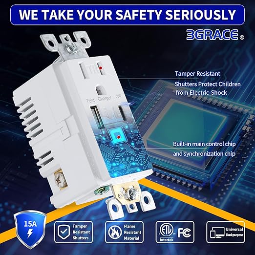 USB Wall Outlet, Charger Outlets Receptacles with 4.2A USB C Ports, 15 Amp Duplex Tamper Resistant Receptacle Plug with USB Electrical Outlet, Wall Plate Included, ETL Listed，White, 6 Pack