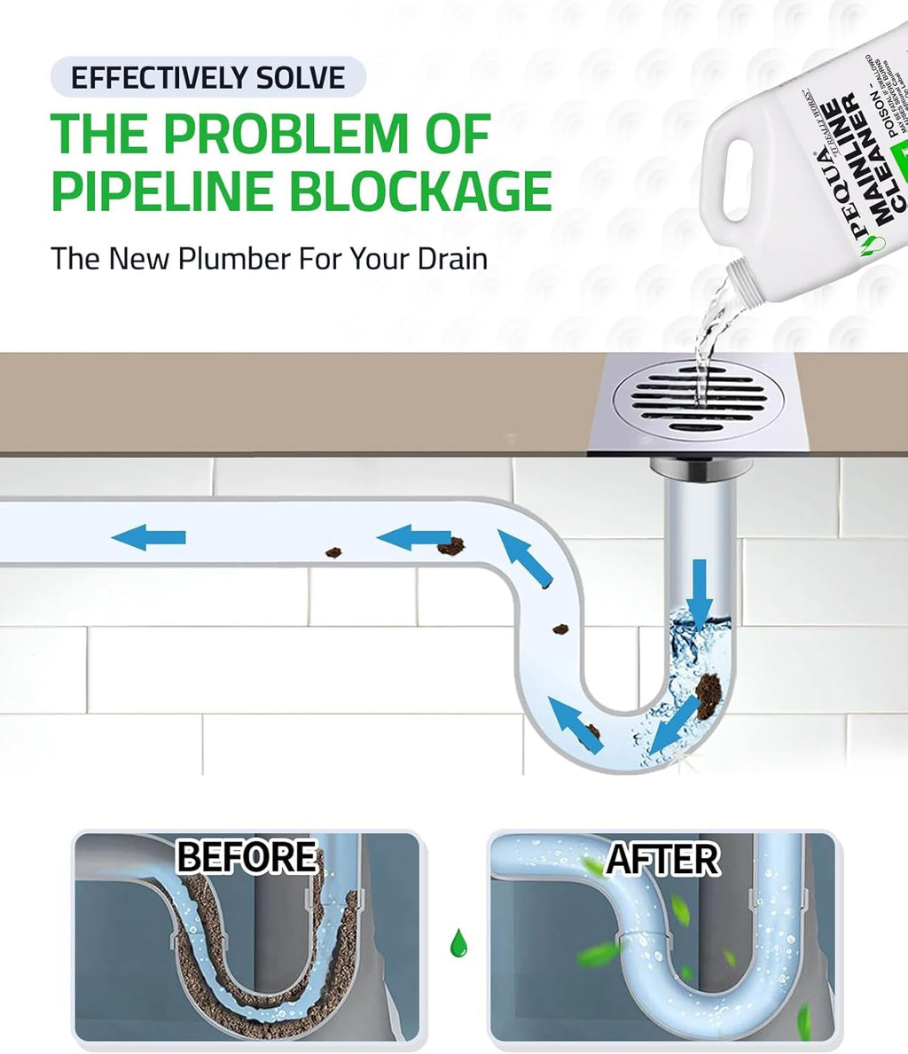 PEQUA INDUSTRIES Main Line Cleaner - Heavy-Duty Main Drain Opener for Drain Pipes, Sewer Lines and Septic Tanks, Dissolves Hairs and Organic Matter, Safe for All Septic Systems (1 Gallon (Pack of 1))