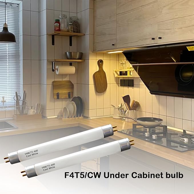 6'' F4T5/CW Under Cabinet Bulb,T5 4W Cool White Linear Fluorescent Tube,Replacement Bulb for GE,Eiko 15501, Sylvania 20416,Sunlite 05040, Rayovac,Coleman Lantern,G5 Bi-Pin Base,4100K (4PACK)