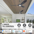 60 Inch Gray Wood Ceiling Fans with Lights, Smart Control-Remote/Alexa/Tuya App, Outdoor Ceiling Fan for Patio with Reversible DC Motor, Modern Farmhouse Ceiling Fan for Office Exterior Porch