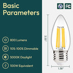 ALAMPEVER 800LM Super Bright Dimmable LED Light Bulb, E26 LED Bulb 100 Watt Equivalent, B11 5000K Daylight White LED Candelabra Bulb, 5.5W, 12 Pack