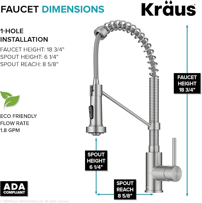 KRAUS Bolden Commercial Style 2-Function Single Handle Pull Down Kitchen Faucet in Stainless Steel, KPF-1610SS