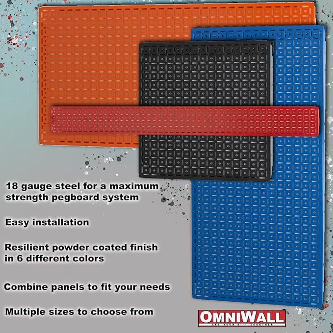 OmniWall 16" x 32" Metal Pegboard Panel 4-Pack for Garage & Home Wall Storage Organization System (Red)