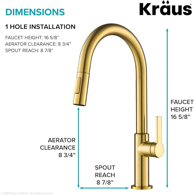 KRAUS Oletto Single Handle Pull Down Kitchen Faucet in Spot-Free Brushed Brass, KPF-2820BB