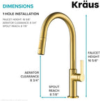 KRAUS Oletto Single Handle Pull Down Kitchen Faucet in Spot-Free Brushed Brass, KPF-2820BB