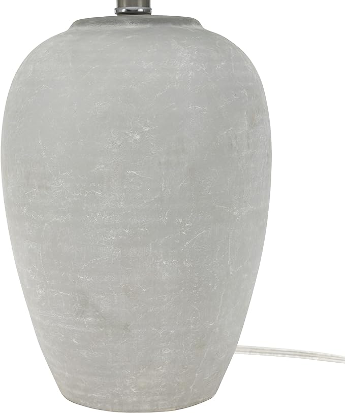 Nourison Home 23" Vintage Grey (White Washed) Ceramic Pot Table Lamp for Bedroom, Living Room, Dining, Office, with Grey Shade