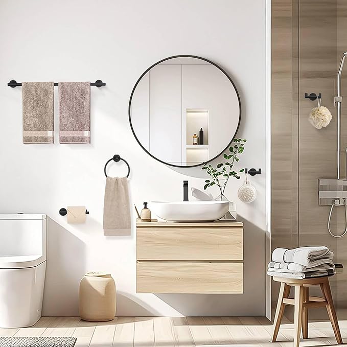 10 Pieces Matte Black Towel Bar Set Bathroom Hardware Accessories Set Upgraded Towel Hooks Towel Holder Set for Bathroom Stainless Steel Wall Mounted 23.6 Inch