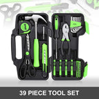 DNA MOTORING 39-Piece Household Tool Set General Repair Small Hand Tool Kit Storage Case for Home Garage Office College Dormitory Use, Green, TOOLS-00010