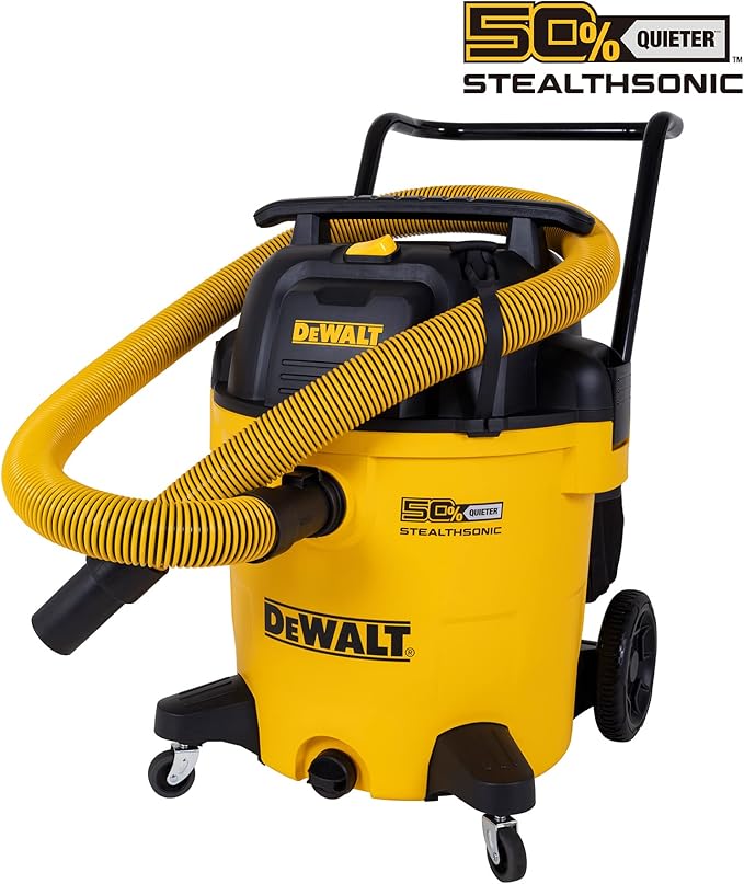 DEWALT 16 Gallon STEALTHSONIC Poly Wet/Dry Vacuum, DXV16P-QTA Noise Reduction Vac, Heavy Duty Shop Vacuum for Jobsite/Workshop, Reduce Motor Noise, Yellow