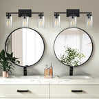 3-Light Bathroom Vanity Light, Modern Black Wall Lights with Clear Glass Shades, Bathroom Wall Sconce Lamp for Mirror Living Room Bedroom Hallway