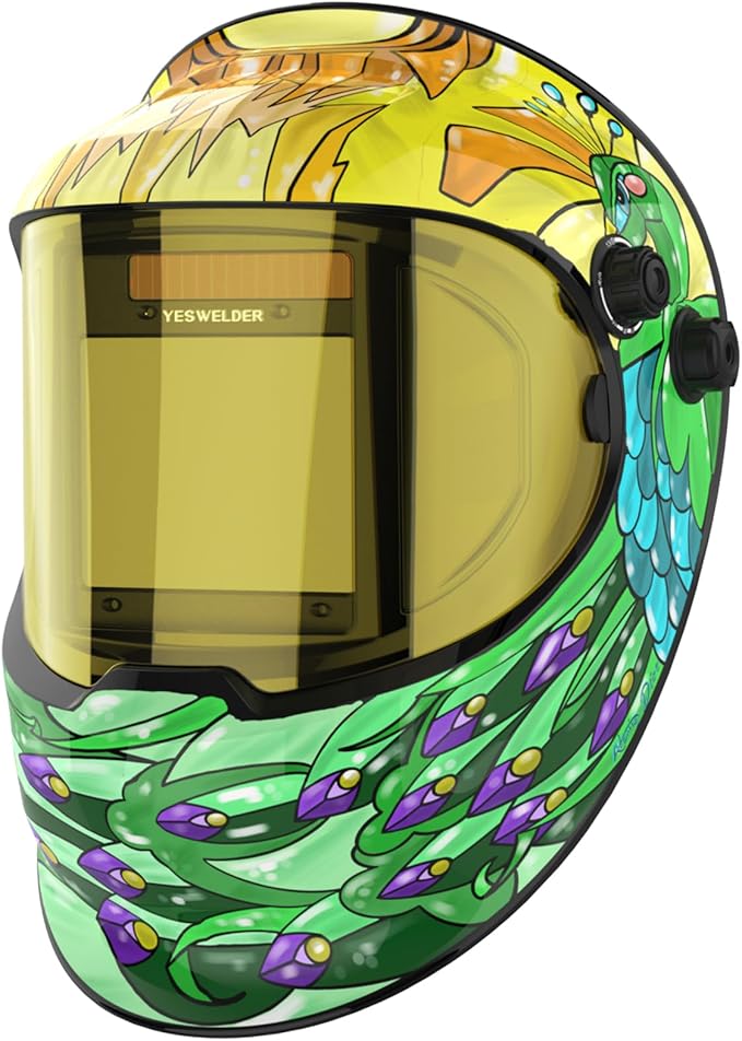 YESWELDER Auto Darkening Welding Helmet with SIDE VIEW, 180° Panoramic View, 1/1/1/1 True Color Solar Powered Welder Hood, Wide Shade 3/5-9/9-13 Welder Mask for TIG MIG ARC CUT and GRIND, LYG-Q800D