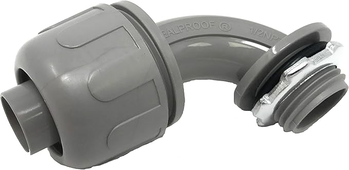 Sealproof 1/2-Inch 10 Pack Non-metallic Liquid-Tight 90-Degree Conduit Connector Fitting, 1/2" Dia 10-Pack
