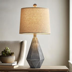 PoKat 20.25" Rustic Farmhouse Table Lamp Sets of 2 for Living Room Bedroom Deep Grey Contemporary Classic Bedside Nightstand Lamp with White Fabric Shade, Suitable for Small Place