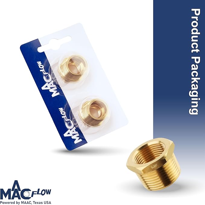 MAACFLOW brass 1/2" Male NPT to 1/4" Female NPT Adapter Reducer Hex Bushing (Thread OD 0.81" - ID 0.44") (pack of 2)