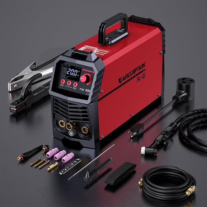 ARCCAPTAIN TIG Welder 200A, High Frequency 110v/220v Dual Voltage TIG/Stick/Arc 2 in 1 Welder LED Digital Display Welding Machine with 2T/4T Function and Tungsten Electrode