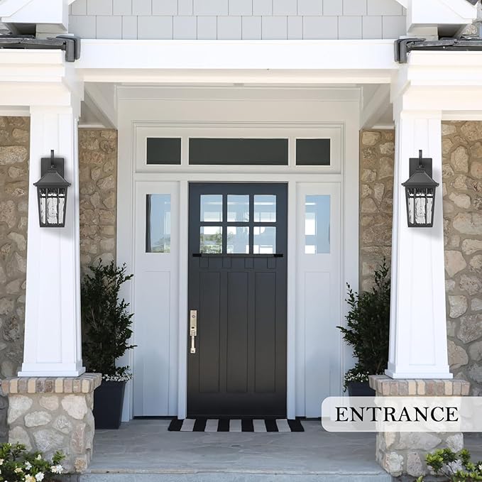 Darkaway Outdoor Wall Lights for House, Exterior Lighting Fixtures Wall Mount Outside Porch Lights Waterproof Black Outdoor Sconce Lights with Water Ripple Glass for Patio Garage Front Door