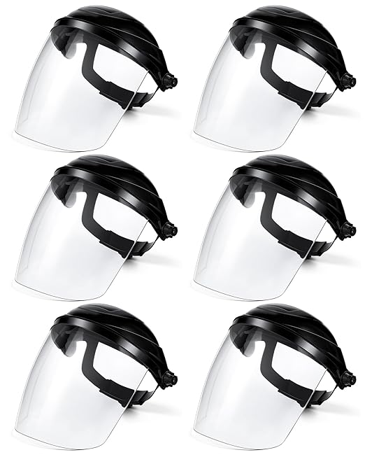 6 Pack Safety Face Shield for Grinding and Cutting, Full Impact Resistant Face Shield Mask for Work Chemical Woodworking (Black)