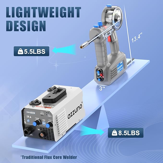 AZZUNO Handheld MIG Welder 100A, 110V Flux Core Welder Machine with 360° MIG Torch, Portable Gasless MIG Welding Machine, Handheld Wire Feed Welder