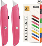 DIYSELF 30 Pack Box Cutter Heavy Duty Aluminium Shell Utility Knife | SK5 Steel Sharp Blade | Retractable Knife for Cutting Cartons Ropes and Cardboard | Home and Office Use (Pink)