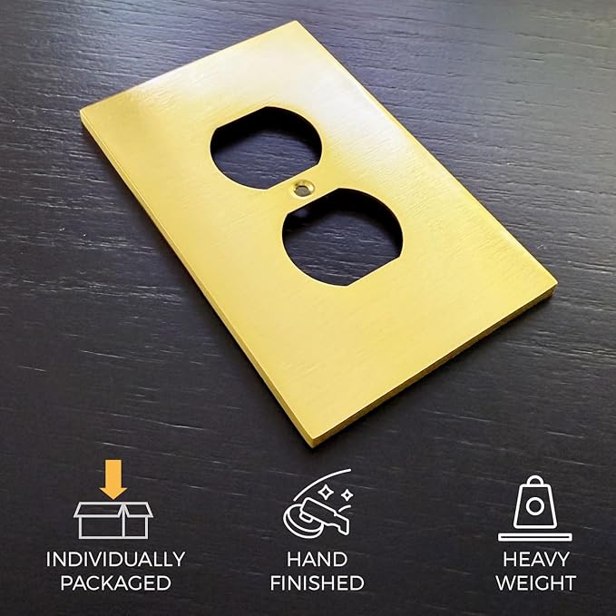 Rio Salto Modern Metal Vibrant Yellow Gold Wall Outlet Cover Outlet Cover Duplex or Light Switch Plug Wall Plate Electric Outlet Covers Gold Receptacle Covers - Midsize 1 Gang 5-Pack