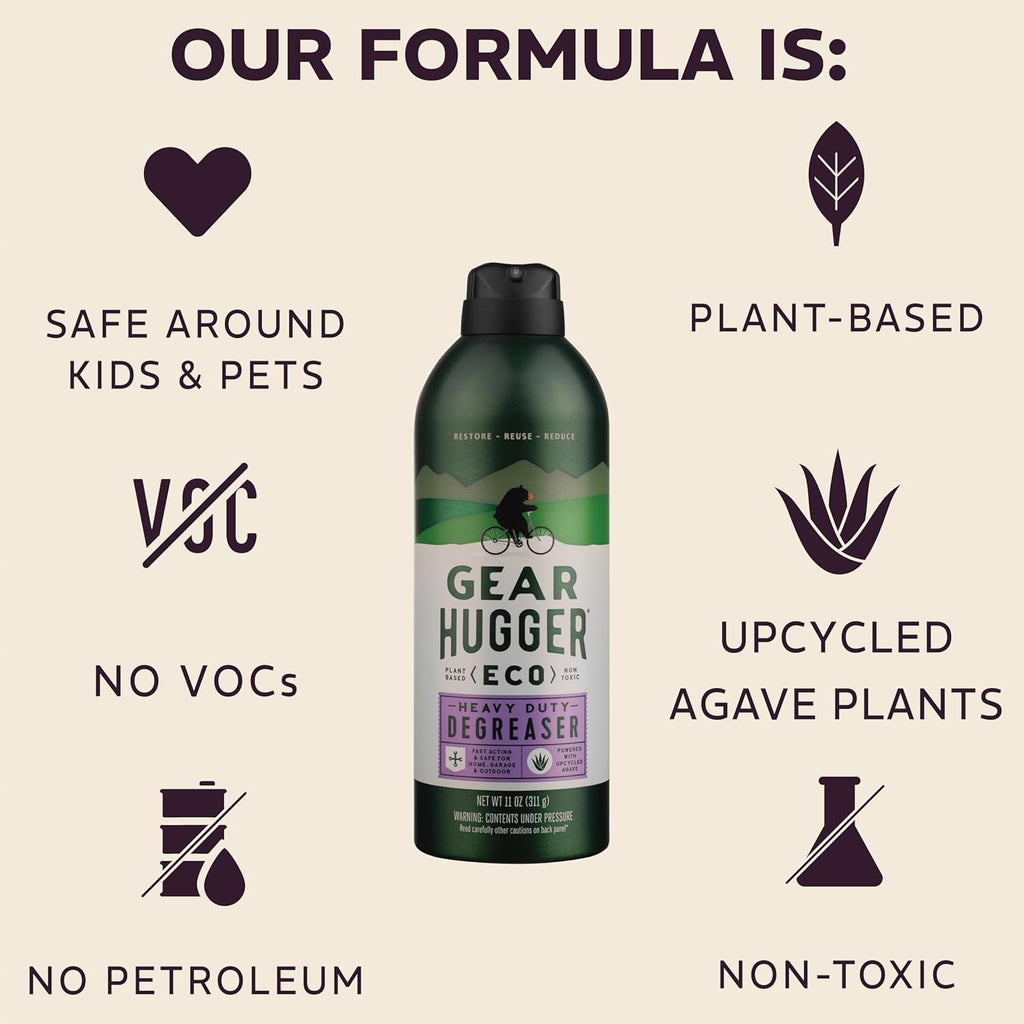 Gear Hugger Degreaser - Eco-Friendly (11 oz, Pack of 2), Degreaser Cleaner Spray - Oven Cleaner, Grill Cleaner & Brake Cleaner, Dissolves Grease & Grime - Plant-Based, No Petroleum, Non-Toxic, No PTFE
