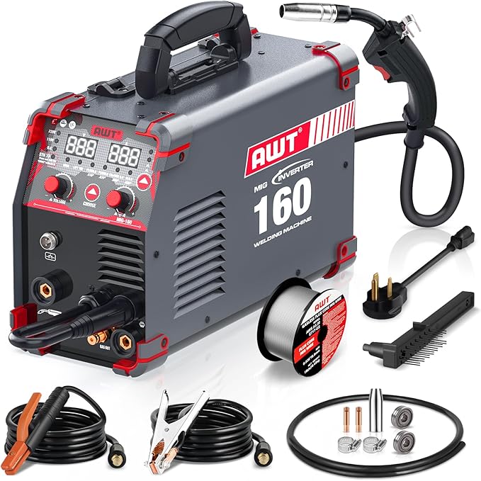 AWT Simplified Aluminum 160A MIG Welder,6 in 1 Gas MIG/Gasless Flux Core MIG/Stick/Lift TIG/Aluminum MIG Welding Machine, 110/220V Dual Voltage,Multi-Process Welding Machine