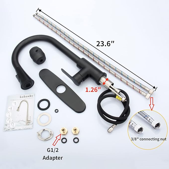 Single Handle Kitchen Faucet with Pull Down Sprayer Modern Stainless Steel Arc Kitchen Faucet Brushed Nickel, Commercial Kitchen Sink Faucet with Deck (Matte Black, with Pull Down Sprayer)