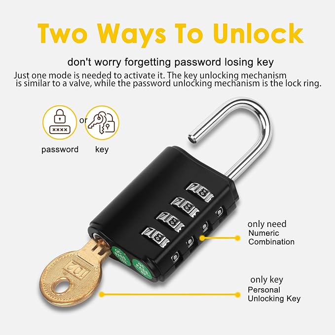 Combination Lock Outdoor with Key Outdoor Waterproof, 4 Digit Padlock for School Gym Sports Locker,2 Pack Padlock with Hasp Storage, Combination Padlock, Cabinet Doors, Fence, Garage