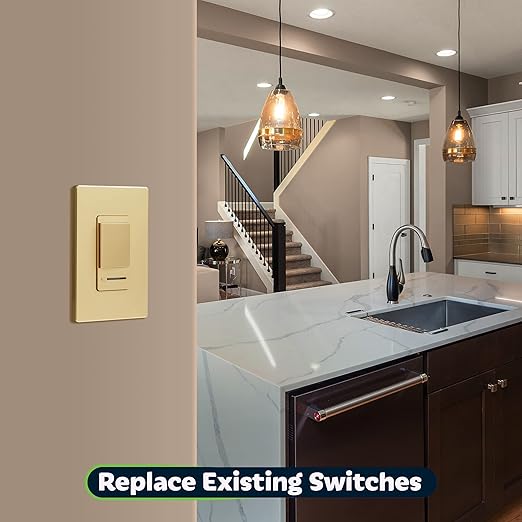 TOPGREENER Dimmer Switch with Light Adjustment Slider, Single Pole or 3 Way, 150W LED, 600W Incandescent/Halogen, 120V 60Hz, UL Listed, TGDMDS-120-GD, Gold