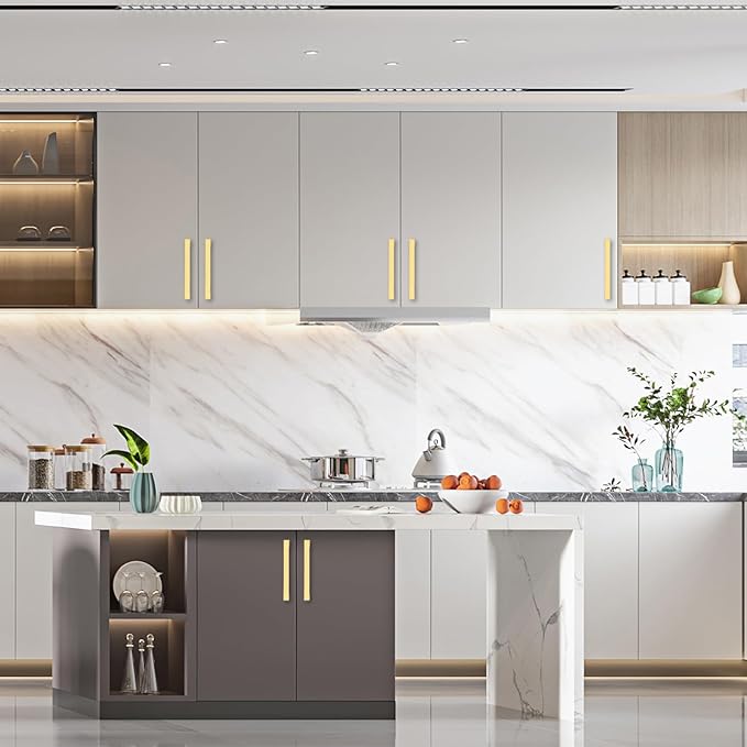 Asidrama 10 Pack 6.3 Inch(160mm) Brushed Gold Kitchen Cabinet Handles, Cabinet Pulls Kitchen Cabinet Hardware for Cupboard Drawer Pulls