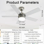 42 Inch Brushed Nickel Ceiling Fans with Lights,Ceiling Fan with Remote Control,Reversible DC Motor,3 CCT 6-Speed,Noiseless Ceiling Fan for Bedroom,Living Room,Dining Room,ETL Listed