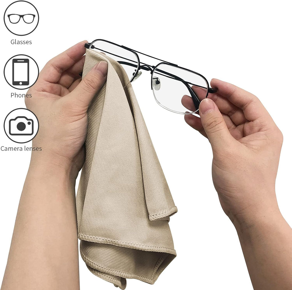 6 Pack Microfiber Glass Cleaning Cloth, 16 Inch X 16 Inch, Lint Free Quickly Clean Window, Glasses, Windshields, Mirrors, and Stainless Steel, Camel