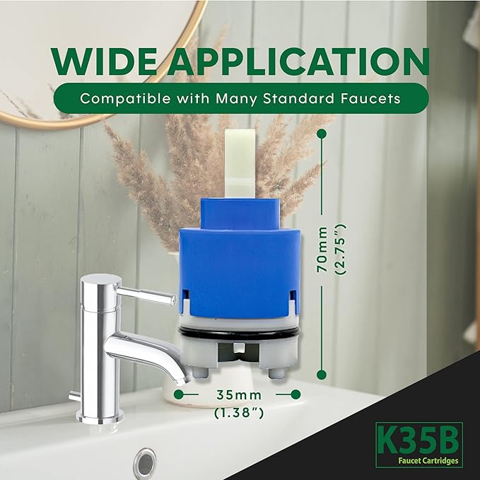 Kerox K35B 35 mm Faucet Cartridge Replacement - Single Lever OEM Faucet Part, Fits American Standard 7038, La Torre & Delta Faucets