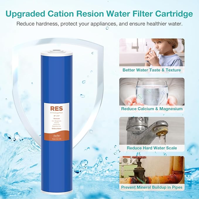 SimPure 20" x 4.5" Cation Exchange Resin Filter, Whole House Water Softening Filter Cartridge for DB20P, DB20P-3 (6 Pack)