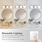Stainless Steel Milk Glass Vanity Lights for Bathroom, 3 Light Polished Chrome Bathroom Light Fixtures Over Mirror, Ceramic E26 Sockets Wall Mounted
