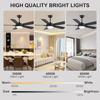 52 Inch Ceiling Fans with Lights and Remote, Modern Indoor Outdoor Ceiling Fan for Bedroom Living Room Patio Porch, 6 Speeds, Reversible Quiet Motor, Dual Finish Wooden Blades, Black