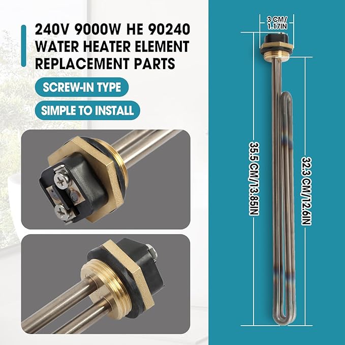 2 Pcs Titanium HE 90240 Water Heater Element Screw-In 9KW 240V Replacement for EcoSmart ECO 18 27 36 Tankless Water Heater Element Parts Replaces HE 80240 R004709024S SGB-2903 HA-P004 HA-P005