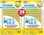SANI 360° Sani Sticks Drain Cleaner and Deodorizer, 24 Count, Lemon Scent Enzyme Pipe Cleaners, Eliminate Odors, Prevent Clogged Drains, Safe for Sinks, Bathtub Drains, Septic Tanks