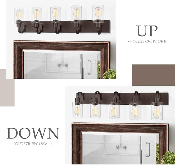 Emliviar 5-Light Metal Bath Vanity Lighting Fixture, Farmhouse Wall Sconce Over Mirror with Clear Glass, Oil Rubbed Bronze Finish, YCE237B-5W ORB