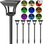 CINOTON 6 Pack RGBCW Solar Pathway Outdoor Lights, 3 Lighting Modes Solar LED Garden Light, IP65 Waterproof Outside Solar Powered Landscape Lighting for Patio Walkway Yard Driveway RGB/Warm/Cold White