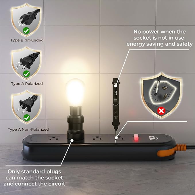 Outdoor Power Strip Weatherproof, 7-in-1 Surge Protector with 4 Wide Outlets 2USB A and 1USB C,1875W/15A, 6FT Flat Plug Multi-Plug Outdoor Extension Cord for Indoor Outdoor, UL FCC Listed