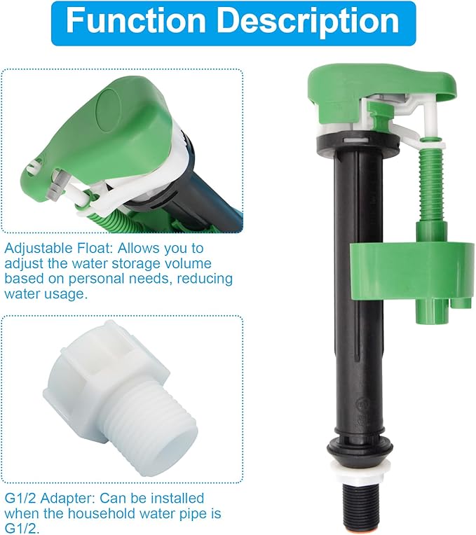 Toilet Fill Valve, Compatible With TOTO Vintage Supply Valve With G3/4 Connection, Equipped With G1/2 Adapter, Filter & Supply Tube, WC Replacement Part, Repair Accessory